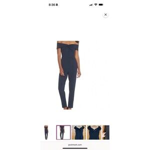 Adelyn Rae Off Shoulder Karlie Navy Blue Jumpsuit Small Has Pockets 28” Inseam